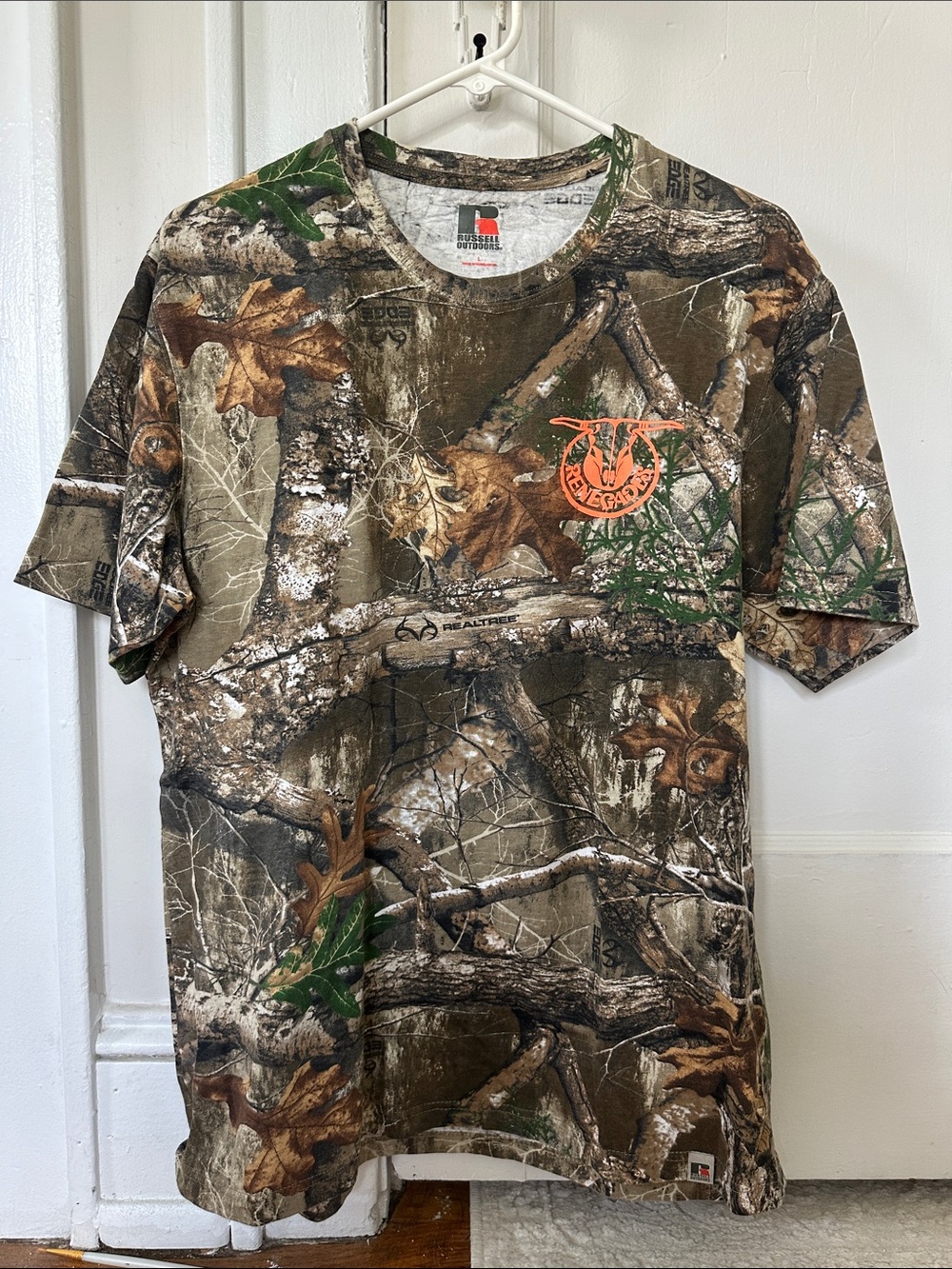 Realtree Short-Sleeve Camo Tee with Orange Crest - Brown/Green